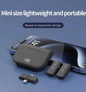 H61 1 to 2 Wireless Lavalier Microphone with iP/Type-C Dual Interface Receiver Digital Display Noise Cancelling Omnidirectional Lapel Mic for Live Broadcast Mobile Phone Tablet