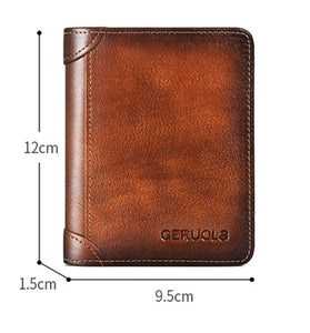 Ekphero Men's Wallet Genuine Leather RFID Blocking Short Wallet Vintage Thin Multi Function ID Credit Card Holder Flip-flop Male Money Purse