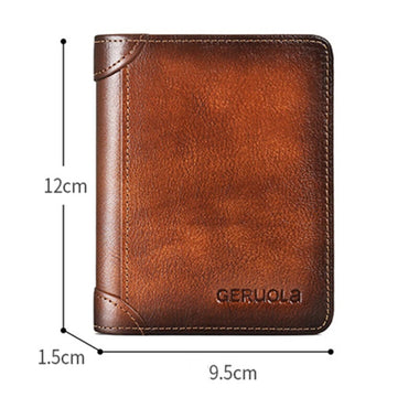 Ekphero Men's Wallet Genuine Leather RFID Blocking Short Wallet Vintage Thin Multi Function ID Credit Card Holder Flip-flop Male Money Purse