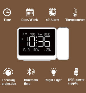 Digital Alarm Clock Wall Projection Time Temperature bluetooth Adjustment Night Light USB Power Supply Focusing Display