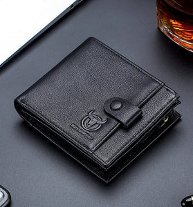 BULLCAPTAIN Genuine Leather Men Short Wallet Casual Business Clutch Male Coin Purse Hasp Zipper Card Holder Money Clip