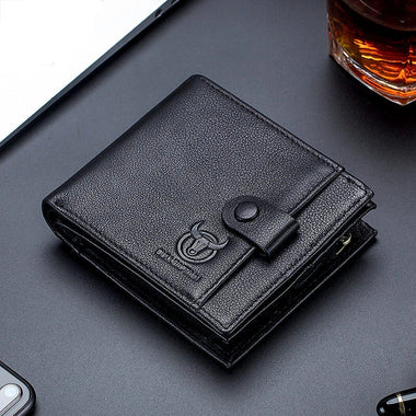 BULLCAPTAIN Genuine Leather Men Short Wallet Casual Business Clutch Male Coin Purse Hasp Zipper Card Holder Money Clip