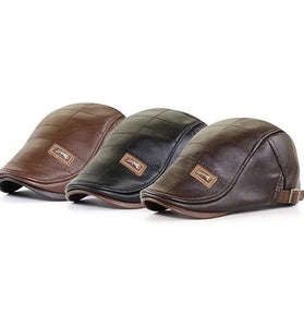 Collrown Vintage Berets Mens PU Leather Beret Hats Autumn Winter Adjustable Hats Men's Visor Warm Flat Peaked Cap Cabbie Hunting Thicken Hat