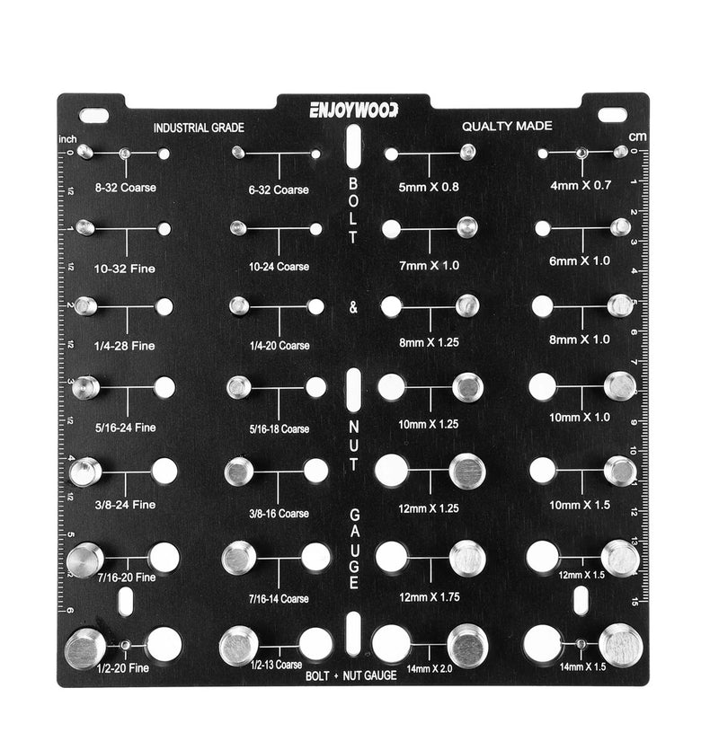 ENJOYWOOD 28 Thread Nut & Bolt Checker With Gloves Durable Aluminum Alloy Gauge for Metric and Imperial Sizes Easy Size Identification Tool