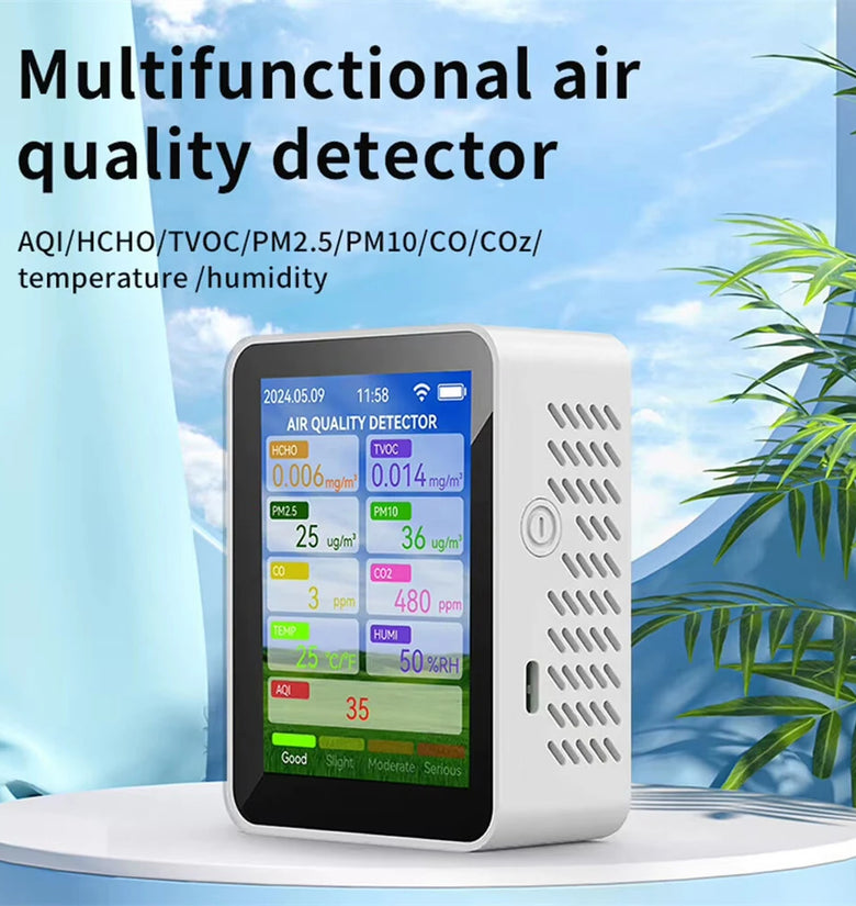14-in-1 Tuya WiFi Air Quality Monitor HCHO TVOC CO2 Carbon Monoxide PM2.5 PM10 Temperature Humidity Portable Rechargeable Smart Sensor App Control