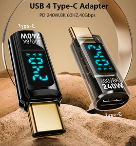 Transparent LED Display 240W USB4.0 40Gbps Type-C Male to Type-C Female OTG Adapter Support 8K@60Hz Screen Casting for iPhone 16 16 Pro 15 14 Pro Max Tablet Laptop TV