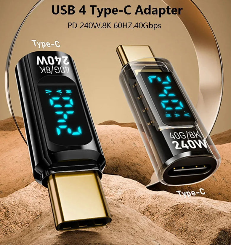 Transparent LED Display 240W USB4.0 40Gbps Type-C Male to Type-C Female OTG Adapter Support 8K@60Hz Screen Casting for iPhone 16 16 Pro 15 14 Pro Max Tablet Laptop TV