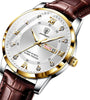 POEDAGAR Luxury Rhinestone Business Men Quartz Watch Calendar Week Luminous Pointer Leather Strap Waterproof Wristwatch