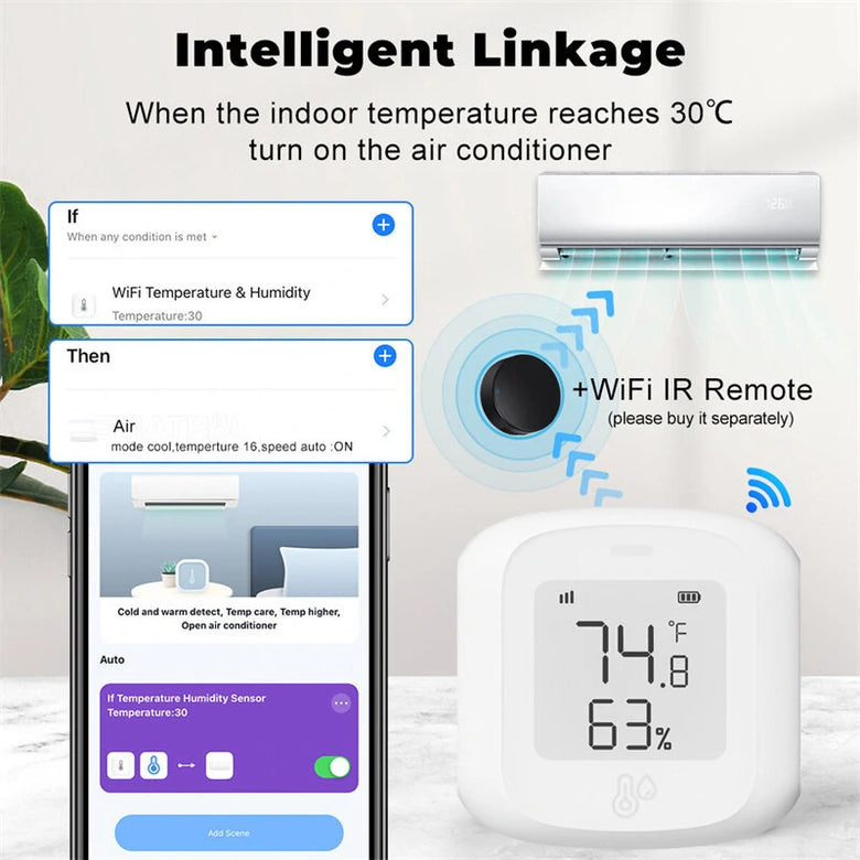 Tuya Smart WiFi Zigbee3.0 Temperature Humidity Sensor Indoor Hygrometer Thermometer Detector with LCD Display Remote Control Support Alexa Google Home