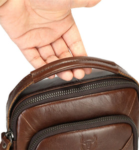 BULLCAPTIAN Men's Soft Genuine Leather Messenger Bag Business Casual Multi-functional Zipper Handheld Crossbody Bag