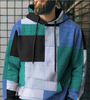 ChArmkpR Mens Hoodies Color Block Kangaroo Pocket Loose Drawstring Hoodies Sweatshirts