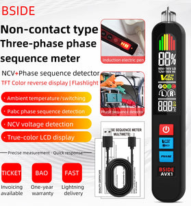 BSIDE AVX1 Non-Contact Phase Sequene Tester LCD Display Voltage Detection Temperature Measurement Rechargeable Lithium Battery Lightweight Compact Electrical Testing Tool