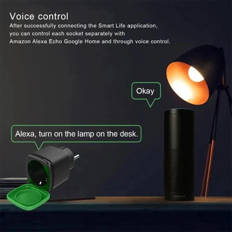 RSH-OP003 16A Tuya Smart WiFi Socket IP44 Waterproof Energy Monitor EU Plug Wireless Remote Control Support Scene Linkage Voice Control with Alexa Google Home