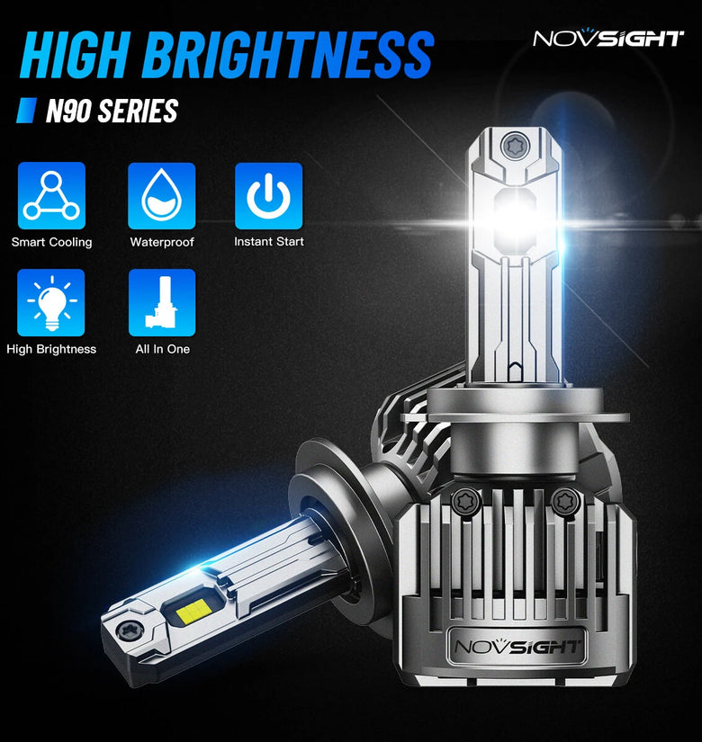 NOVSIGHT A500-N90 180W 36,000LM/Pair High Power Car LED Headlights 6500K Bright White