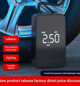 12V 140PSI 6000mAh Wireless Mini Car Tyre Electric Portable Air Pump Digital Tire Inflator Pressure Measurement / Emergency Light / Phone power bank