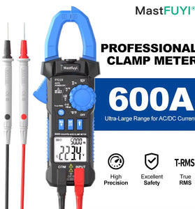 FUYI FY219 Digital Clamp Meter True RMS Multimeter 600A AC DC Current Voltage Inrush Current Test High Precision Auto Range Electrical Tester