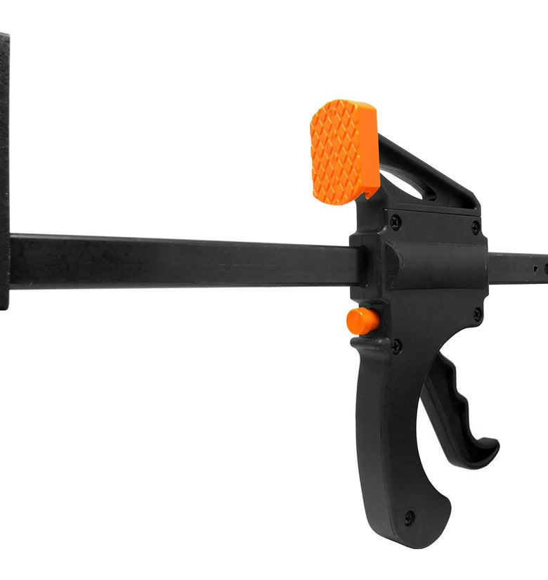 Quick Ratchet Track Saw Guide Rail Clamp for DeWALT Track with 2.5 Inch Throat and 7.5 Inch Maximum Opening Quick Release Secure Squeeze Grip Triggers