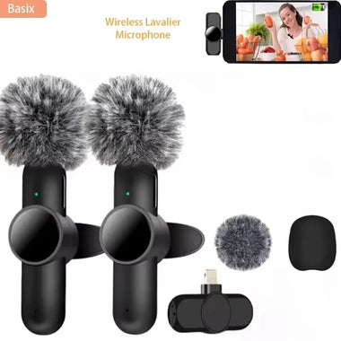 K9Wireless Lavalier Microphone Audio Recording Mic Type-C Charging Portable Noise Canceling Microphone for iPhone PC Tablet Camera
