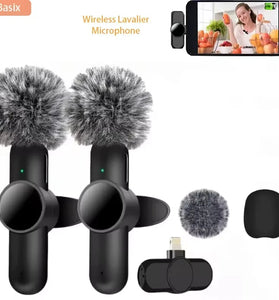 K9Wireless Lavalier Microphone Audio Recording Mic Type-C Charging Portable Noise Canceling Microphone for iPhone PC Tablet Camera