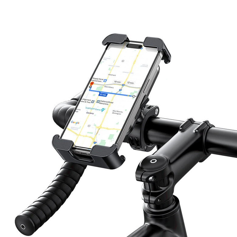 USAMS ZJ082 2-in-1 Full Coverage Cycling Phone Holder Shockproof Reinforced Clamp Stand 360 Rotation Single Hand Operation Fits for 4.7-7.2 Inch Phones Universal Bike Motorcycle Mount