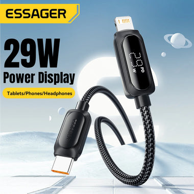 ESSAGER ES-X57 3A 29W Type-C to iP Digital Display Cable Fast Charging Data Transmission Copper Core Line 1M/2M Long for iPhone 15 14 13 Pro for Huawei Nova Flip for Xiaomi MIX Fold4 for Samsung Galaxy Z Flip6