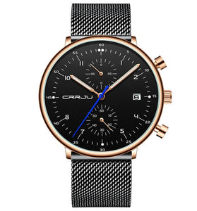 CRRJU Men's Watches Luxury Fashion Large Dial Watches Stainless Steel Quartz Watch Waterproof Chronograph Business Casual Wristwatch