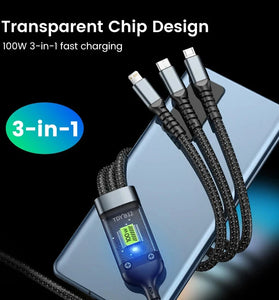 100W USB-A to Micro/Type-C/iP Cable with Night Light Fast Charging Copper Core Line 1.2M Long for iPhone 15 14 13 for Huawei Pura 70 Ultra for Xiaomi Civi 4pro for Samsung Galaxy S24