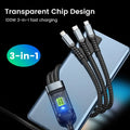 100W USB-A to Micro/Type-C/iP Cable with Night Light Fast Charging Copper Core Line 1.2M Long for iPhone 15 14 13 for Huawei Pura 70 Ultra for Xiaomi Civi 4pro for Samsung Galaxy S24