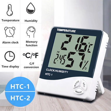 HTC-1 HTC-2 LCD Electronic Digital Temperature Humidity Meter Home Thermometer Hygrometer Indoor Outdoor Weather Station Clock