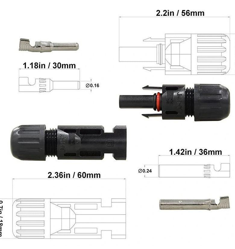 50PCS Solar Connector Male to Female Solar Plug Connector for Solar Panels and Photovoltaic Systems