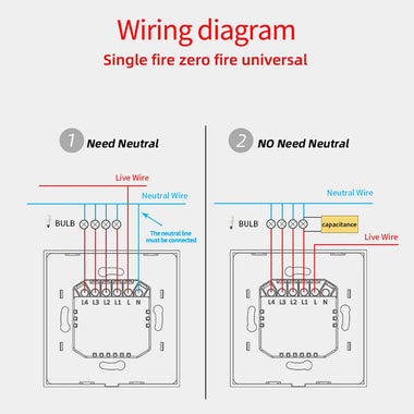 Homekit WiFi Smart Light Wall Key Switch for No Neutral Or With Neutral Line Remote Control Work with Apple HomeKit Siri Voice