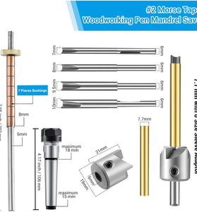 Woodworking Pen Mandrel Saver Pen Making Kit #2 Morse Taper Shank with 7mm Drill Bit Mill Cutter Head for Pen Turning Woodworking Lathe Accessory