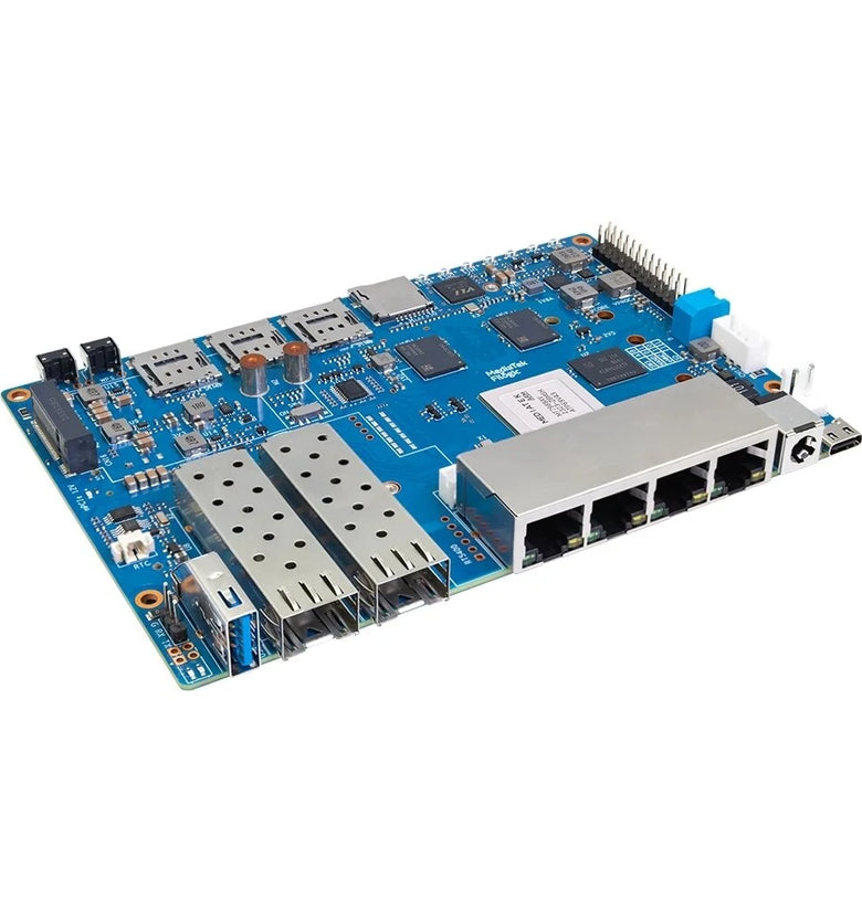 Banana Pi R4 Router Development Board with Onboard 4GB RAM Using MediaTek MT7988A Quad-core Arm Corex-A73 4GB DDR4 8GB eMMC