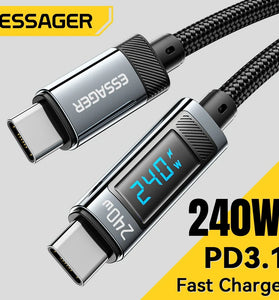 ESSAGER ES-X47 5A 240W Type-C to Type-C Cable Fast Charging Data Transmission Tinned Copper Core Line 1M/2M Long for iPhone 15 15 Plus for Huawei Mate60 Pro for Samsung Galaxy Z Flip4 for Xiaomi 13pro