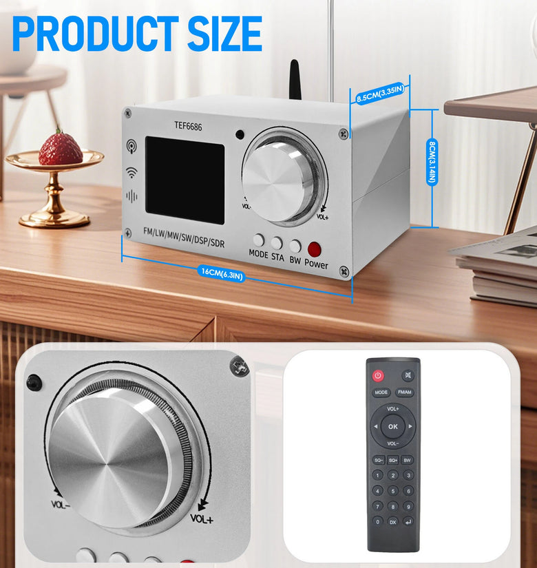 TEF6686 Full Band Digital Radio Receiver Aluminum Alloy FM LW MW SW DSP SDR Portable 2.8 Inch Screen Built in Speaker Rechargeable Battery 99 Station Storage Compact Design