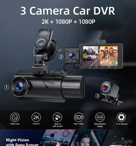 3 Channel Dash Cam Car Dash Camera With GPS WiFi IR Night Vision Camcorder