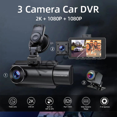 3 Channel Dash Cam Car Dash Camera With GPS WiFi IR Night Vision Camcorder