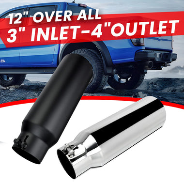 3 Inch Inlet 4 Inch Outlet Exhaust Tip 12 Inch Length Tail Pipe Anti-Corrosive High Temperature Resistant Black Silver Angle Cut Design for Car Truck SUV
