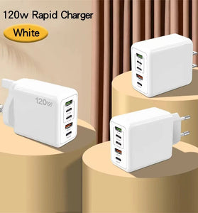 120W 5-Port USB PD Charger 2USB-A+3USB-C PD QC3.0 Fast Charging Wall Charger Adapter EU Plug US Plug for iPhone 15 14 13 Pro for Samsung Galaxy Z Flip6 for Huawei Nova Flip for Xiaomi Civi 4Pro