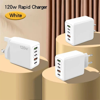 120W 5-Port USB PD Charger 2USB-A+3USB-C PD QC3.0 Fast Charging Wall Charger Adapter EU Plug US Plug for iPhone 15 14 13 Pro for Samsung Galaxy Z Flip6 for Huawei Nova Flip for Xiaomi Civi 4Pro