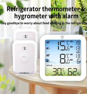 TS-8082 Wireless Temperature Humidity Monitor Dual Channel Refrigerator Thermometer with Backlight High Low Alarm Max Min Records -40 Wide Range Cold Chain Monitoring Alarms