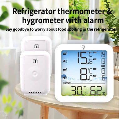 TS-8082 Wireless Temperature Humidity Monitor Dual Channel Refrigerator Thermometer with Backlight High Low Alarm Max Min Records -40 Wide Range Cold Chain Monitoring Alarms