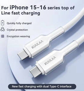 KUULAA PD60W USB-C to USB-C Cable PD3.0 Fast Charging Data Transmission Thickened Nickel Plated Copper Core Line 1.2M/2M Long for iPhone 16 16 Pro 15 Pro Max for Huawei Pura X for Xiaomi 15pro for Samsung Galaxy S25 Ultra