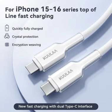 KUULAA PD60W USB-C to USB-C Cable PD3.0 Fast Charging Data Transmission Thickened Nickel Plated Copper Core Line 1.2M/2M Long for iPhone 16 16 Pro 15 Pro Max for Huawei Pura X for Xiaomi 15pro for Samsung Galaxy S25 Ultra