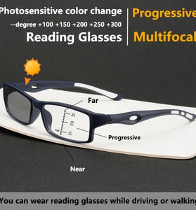 Progressive Multifocal Photochromic Reading Glasses for Men Women HD Anti-blue Light Near Far Eyeglasses
