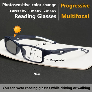 Progressive Multifocal Photochromic Reading Glasses for Men Women HD Anti-blue Light Near Far Eyeglasses
