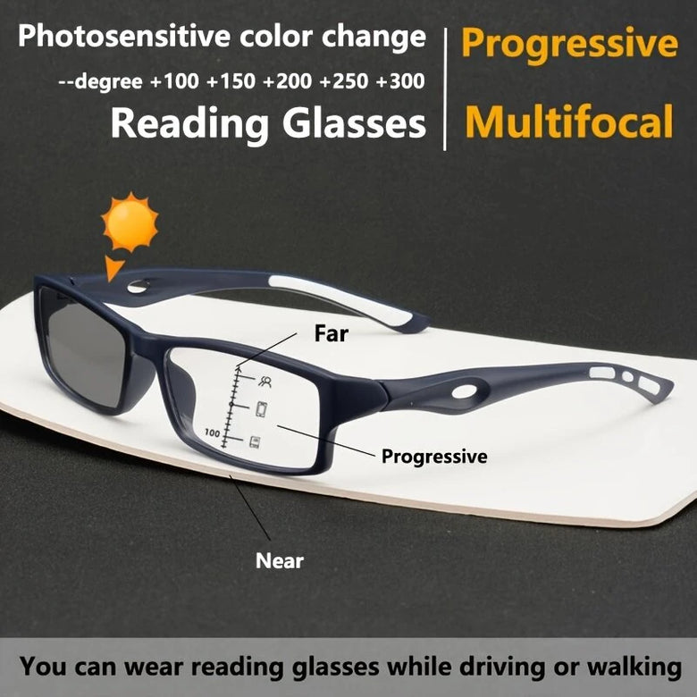 Progressive Multifocal Photochromic Reading Glasses for Men Women HD Anti-blue Light Near Far Eyeglasses
