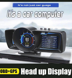 A600 Car HUD On Board Computer Gauge Dual Screen OBD2 GPS Speedometer Turbo Boost Fuel Consumption Ambient Temperature RPM Altitude Direction
