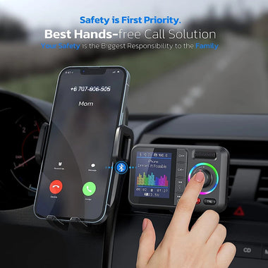 Car MP3 Bluetooth Player Large Screen Card USB Bluetooth FM Transmitter for Hand Free Driving Car Charger Compatible with  Voice Assistant