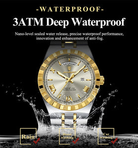 POEDAGAR Men's Quartz Watch Luminous Waterproof Business Casual Thin Steel Strap Male Wristwatch Dial Week Date